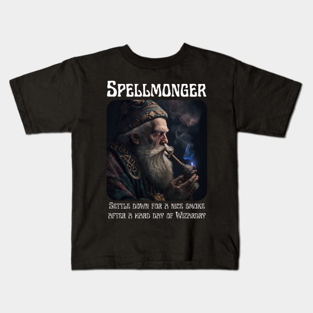 Spellmonger - after a nice day of wizardry Kids T-Shirt by AI-datamancer